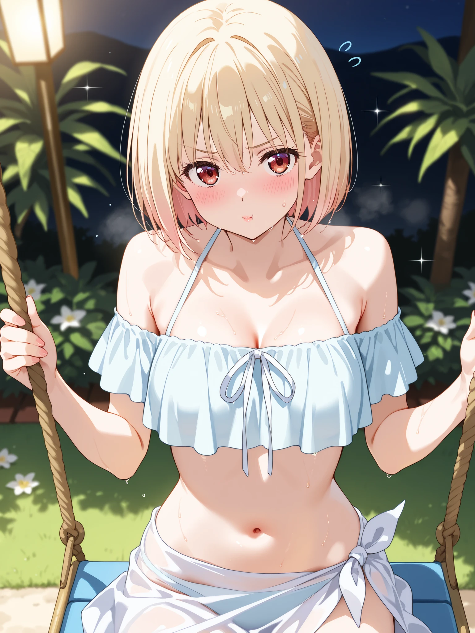 (8k、RAW photo、highest quality、masterpiece:1.2)、(real、photorealistic:1.2)、(ultra high resolution)、(Super detailed)、disorganized、master piece、(Portrait of a petite girl)、(Completely naked:1.5)、(detailed facial features)、(detailed shiny eyes)、Beautiful 18 year old woman:1.4、(Completely naked、I'm not wearing anything、nothing attached)、(camel toe、camel toe、vulva:1.4)、(full nude:1.5)、perfect golden ratio face、perfect lighting、perfect composition、Perfect big eyes、perfect skin、Anatomically perfect skeleton、perfect fingers、small but perfectly shaped breasts,、small breasts、Silky shiny platinum blonde hair、Wet and see-through(camel toe、pink nipples)、small, taut breasts、Non-saggy breasts、Lack of cleavage、The body is soaking wet、medium straight hair、smile、thin pelvis、thin legs、脚の間から見えるbackground、legs open、photon mapping、professional lighting、stroboscope、Shooting using a reflector board、shining white skin、Hands are on the side or back of the body、background:rapids deep in the mountains、Very transparent river water、There are huge boulders、