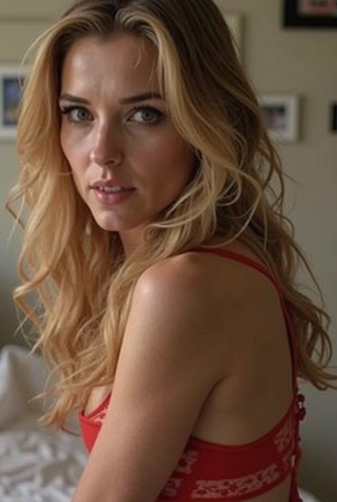 portrait photo of (Kristen Bell) in a red sheer lingerie, (long hair), posing for a picture, ziprealism, for cosmopolitan, realistic skin texture, softcore, warm lighting, simple background, magazine cover style, (horny,moaning, screaming in pain,orgasm, tired after sex:2), epic character composition, by ilya kuvshinov, alessio albi, nina masic,