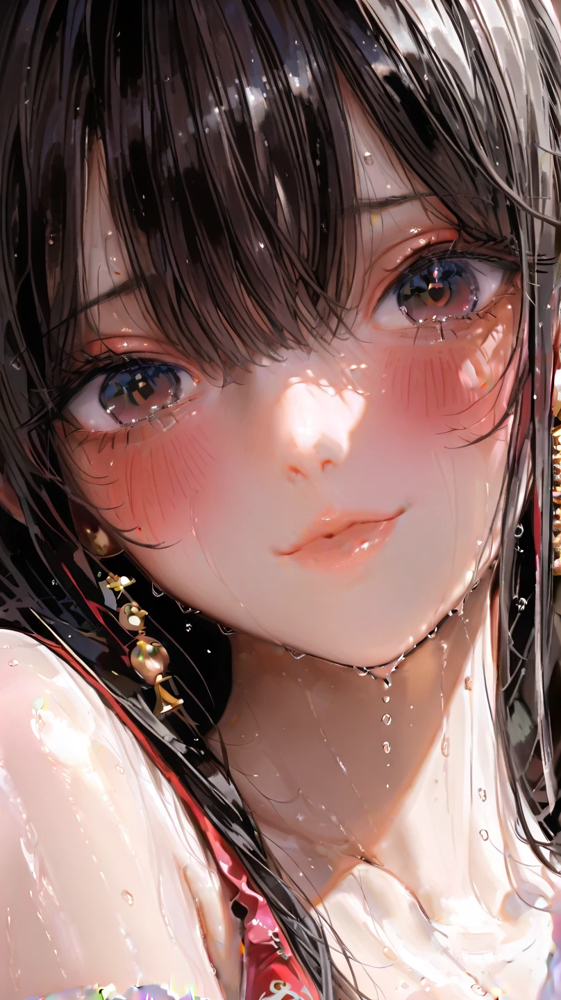 (masterpiece:1.2、Highest quality、masterpiece)、1 female、(Beauty:1.2),alone、classroom、Day、stand、,(Diamond Necklace),Black Hair,(Bangs,Disheveled Hair:1.2)、Teardrops,Red eyes、(Completely naked:1.4)、(Whitening:1.4)、Big Breasts、Ring Earrings、Diamond Tiara,lipstick、Sweaty、Round 1、blush、(Face close-up:1.4),(Cum on face and hair:1.5)