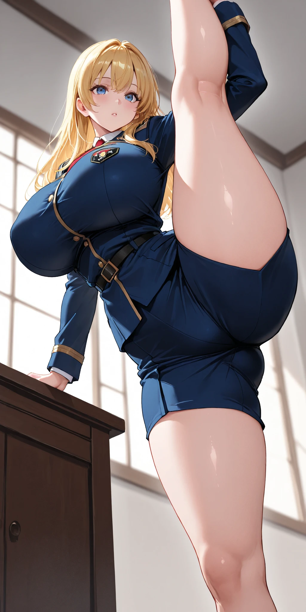 NSFW (en anglais seulement), 1 fille, magnifique femme sexy, ((Masterpiece)),((Best quality)),((Ultra-detailed)),(8k),((wallpaper)),((CG extremely detailed)),(Photo brute:1.2), Uniforme scolaire, dans la salle de classe, spreads legs, Shows off her soaked panties, regard pervers, magnifique femme plantureuse, (huge breasts), sous-seins, larges hanches, (belles cuisses nues), Beautiful schoolgirl, Very sexy uniform,