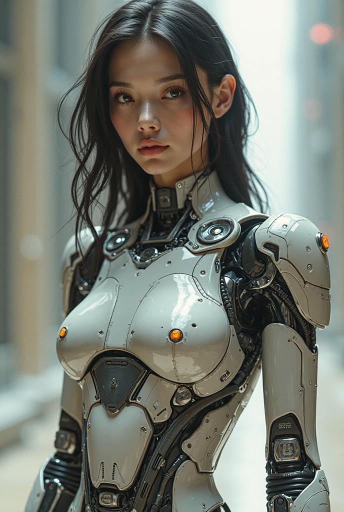 excellent image focus,super modern sexy,artificial intelligence,in a robotic body,the robotic parts are shiny and shiny,full-length,perfectly ((focused)) high resolution(( face)),fulfills the function of personal security, beautiful face,a charming smile,smooth and proportionate face, glossy and shiny,sparks in the eyes, sexy expression,(((weapon))) (((pistol)), rifle, submachine gun, machine gun,drives a motorbike,positions from different angles, close up and long shot, top to bottom, sides front to back