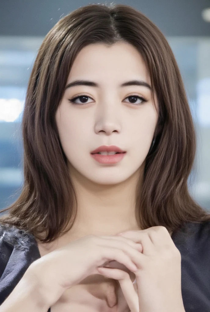 ((highest quality)), ((masterpiece)), (detailed), Perfect Face
(RAW Photos), (Realistic), (masterpiece), (highest quality), High resolution, 8k, (Intricate details), (Volumetric Light), Portraiture, woman, Age 35, Medium Hair, Straight hair, Medium Chest, Layered Hair, Brown Hair, Very beautiful eyes, Source order, Very thin eyebrows, Very fine skin, Very beautiful mouth, Very nice nose, Cute like an idol, smile, (Thick lips), (Looking at the audience), (See-through black collared dress shirt), Above the knee shot