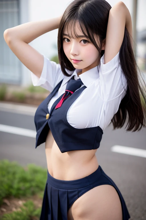 Japanese high school girl、、Black Hair、Chubby belly、