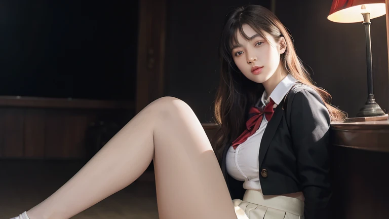 majicMIX Real, (Raw photo: 1.2), (Photorealistic: 1.4), smile, beautiful detailed eyes, huge file size, super detail, high resolution, very detailed, highest quality, masterpiece, illustration, highly detailed, CG, unification, 8k wallpaper, detail, masterpiece, top quality, light pink and black school uniform (pleated skirt: 1.3), 8k wallpaper, light on face, movie lighting, 1 16-year-old girl, (Dynamic pose))), showing off panties, big, twin tails, classroom, sexy girl, ((Dynamic pose))), (camel toe), (half), (sitting legs with knees bent))