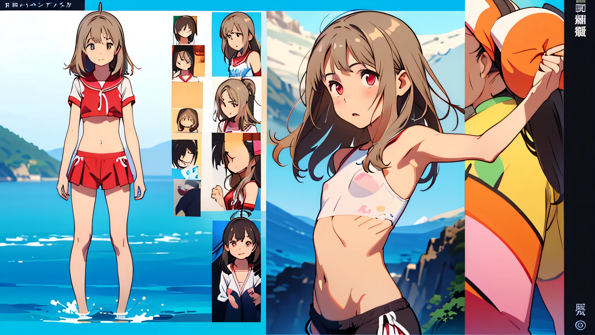 1girl,white frill bikini, short shorts,dynamic pose,(face close up:0.8), <lora:SDHKv4_QU:0>