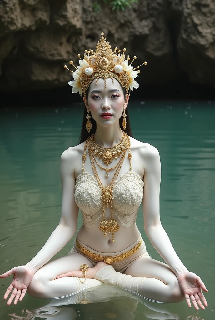 (intense chest expression）,top-quality、​masterpiece、超A high resolution、（Gold Dragon Armor）、(((Colossal tits))),dragon armor、(((large floral ornament on the head))),(((Detailed Micro Bikini))),(Wearing a beautiful crown made of jewels),(Photorealsitic:1.4)、Raw photo、女の子1人、(((Random hair))、(((Take different poses)))、glowy skin、(((White Chinese Dragon)))、Intricate and ornate hair ornaments、（Looks like a gorgeous jewelry necklace）、（Full Body Angle）、（fight big dragonet bikini）、((beautiful lake background)),(beautiful forest background)、Precipitous cliffs、(Castle background)、((super realistic details))、portlate、globalillumination、（sexypose）、Shadow、octan render、8K、ultrasharp、Colossal tits、Raw skin exposed in the cleavage、metals、Details of complex ornaments、Japan details、highly intricate detail、Blue eyes、Eyes shining towards the camera、Toostock、（Full Body Angle）、（veils）、(((Heavy Big))),((she is wearing a beautiful jeweled bangle.)),