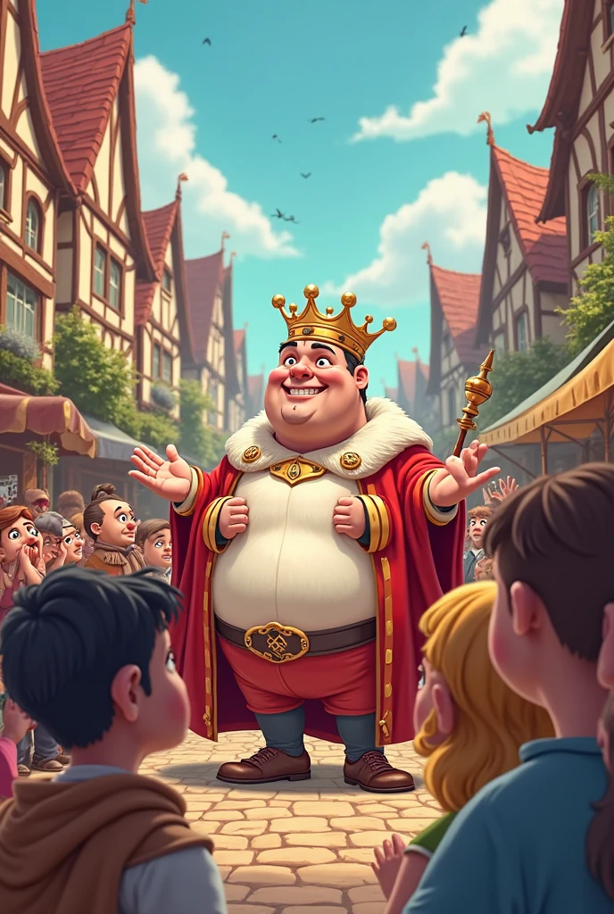 The naked fat king in white panties walked down the street, followed by a guard, a masterpiece