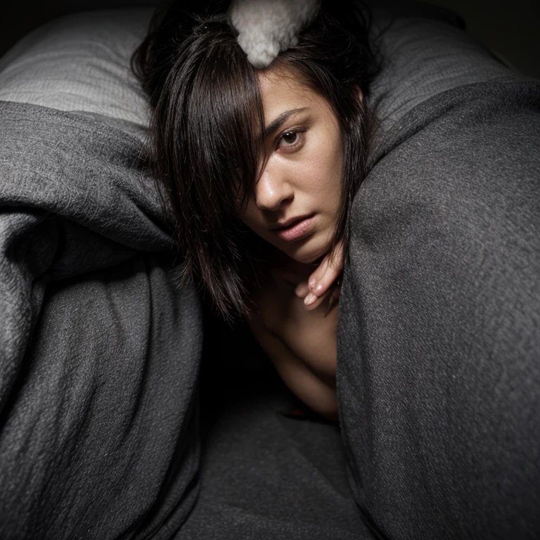 young asian girl lying in bed, smooth lustrous hair