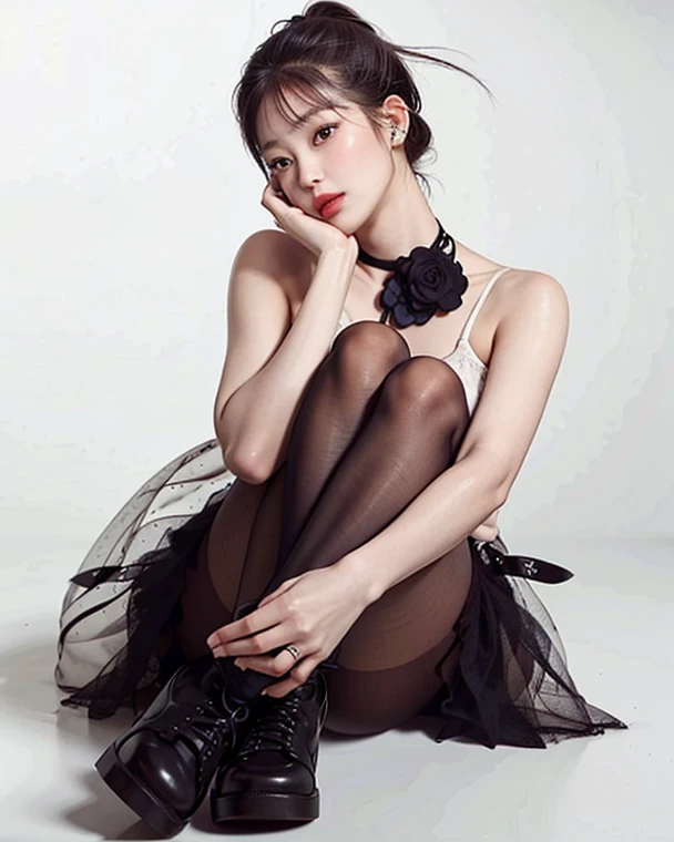 (best quality,highres), black rabbit costume, 1 girl, slim body, beautiful legs, delicate eyes, delicate skin, big breasts, smiling, showing teeth smiling, black stockings, standing, whole body, vibrant colors, soft lighting