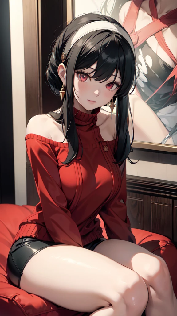 nar_kurenai_yuhi,Forehead protection,bandagens,full bodyesbian,red eyes,wariza,Off-the-shoulder attire,cleavage,little breast