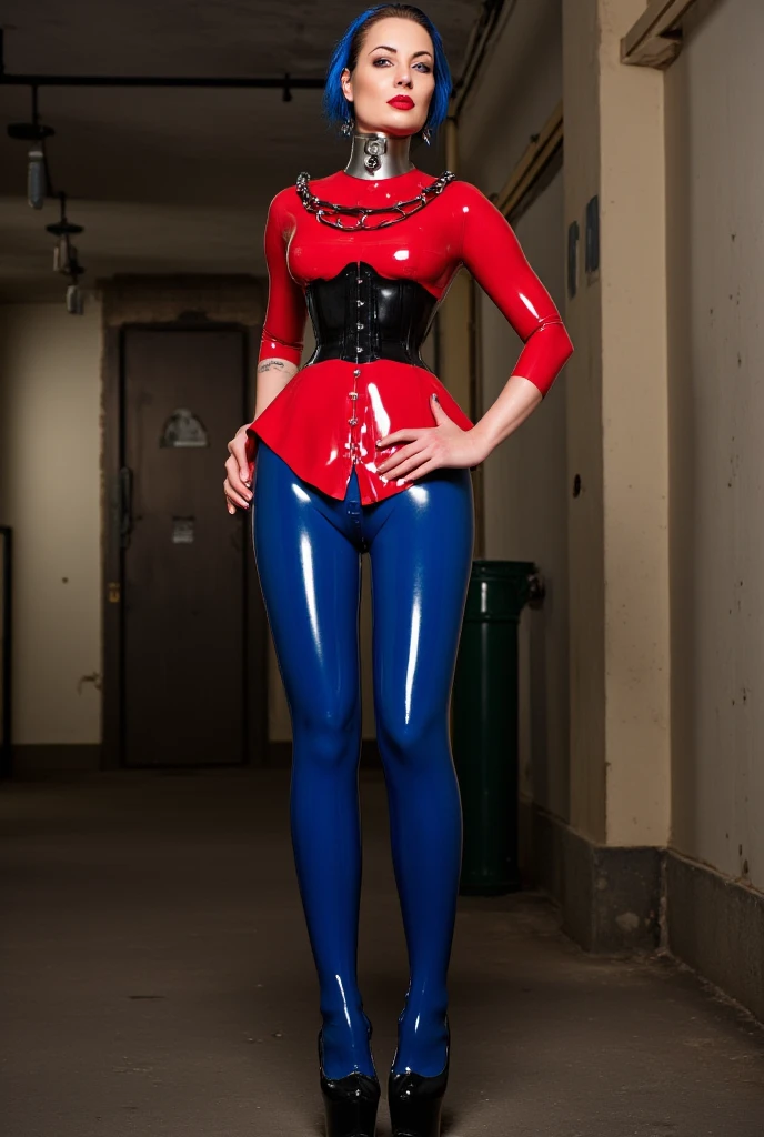 ((best quality)), ((Masterpiece)), (4k details), realistic, full body, ((( Asian woman))), ((age 50)), ((Cheongsam)), Red leather pants , Eyes in front of the camera, porn, ((Big hips)), red lips, smile showing teeth, (((The real organ is not distorted.))), Wear glasses, short hair, Very beautiful ,