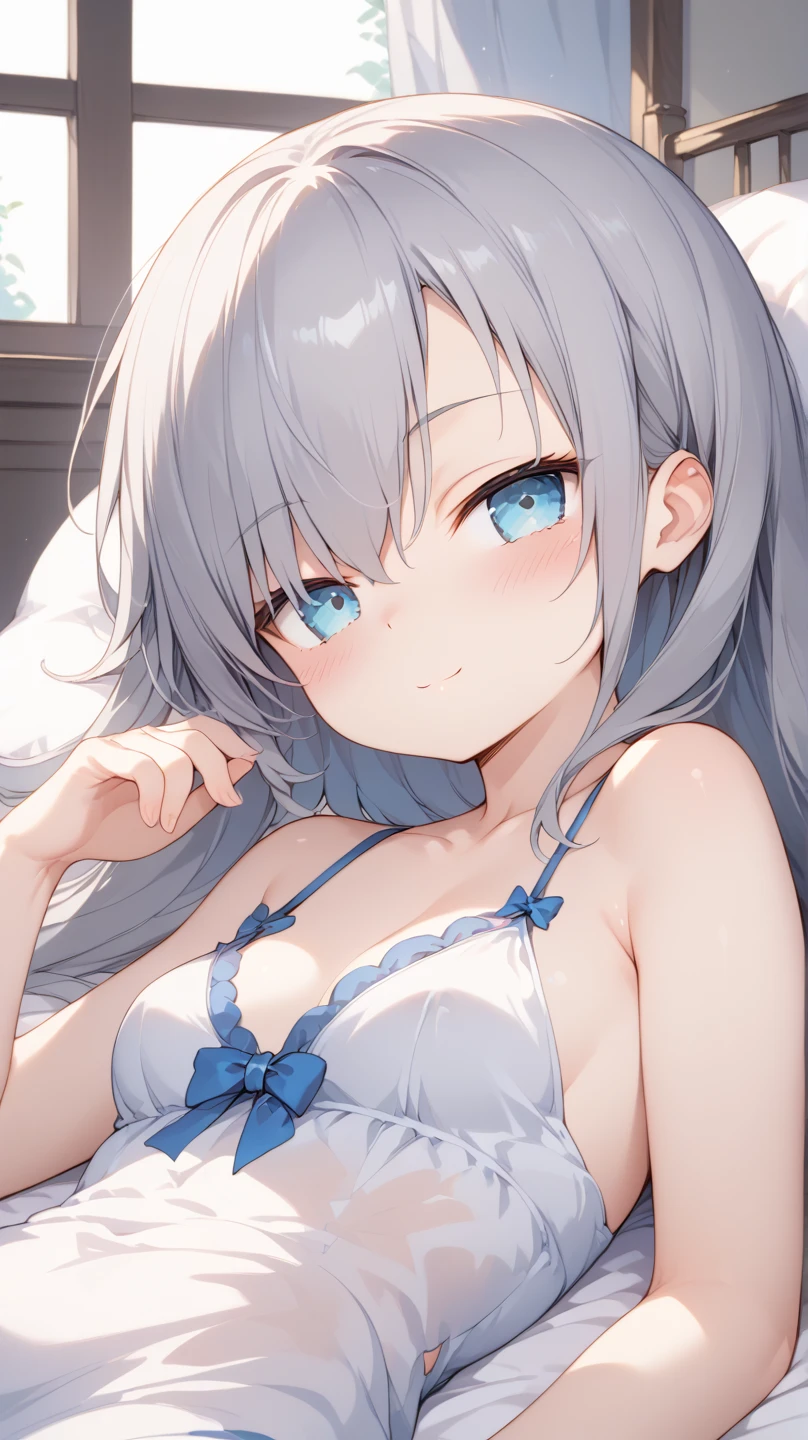 drk1,Lying down,bed,Blushing,View your viewers,Open Mouth Smile,Face close up