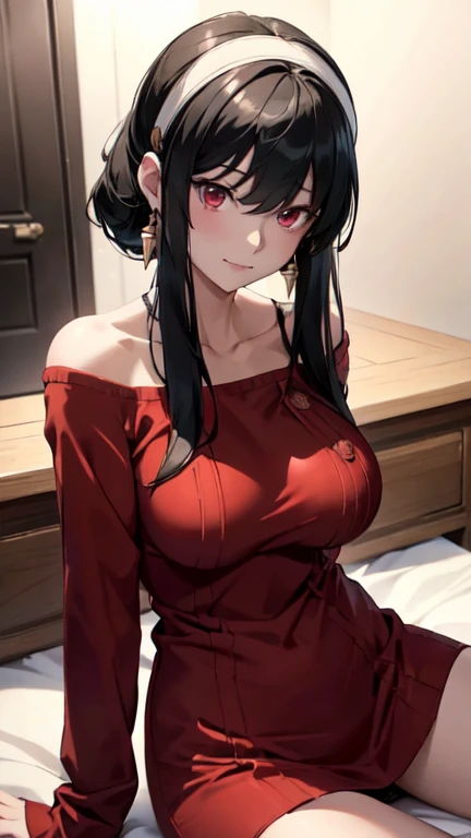 Super beautiful shining eyes、Joel Blair,Red face，Open your mouth，Stick out your tongue，Discharge of saliva，(Long sideburns ,short hair, short hair长发:1.2), Bangs,Black skirt,Red Eyes,Gold earrings,Off-shoulder sweater, Red sweater,clavicle, （Big Breasts）（Cleavage）Black Hair , Straight Hair,Mature woman ,Black pantyhose , Wide hips[Thick thighs]