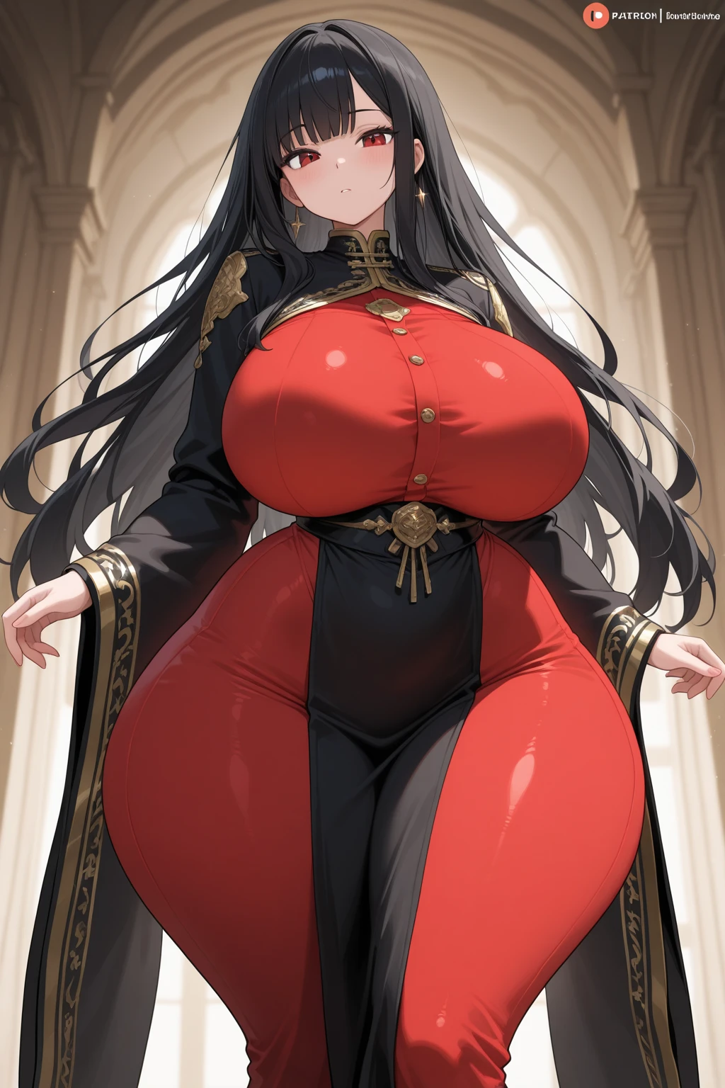 , 1 girl, ((bimbo))), long black hair, cute smile face, puffy lips, painted lips, thick lips, wide hips, thick thighs, huge ass, craving lust face , enormous huge natural breasts, cleavage, mature mom, walking,Masterpiece,(Best Quality), (Super Detail),(Very Delicate and Beautiful),(Solo),((full body portrait)),full body,full body portrait,(detailed face and eyes),jewel-like beautiful eyes,((1 princess in a beautiful embroidery and jeweled rococo princess ballgown with voluminous full length hoop skirt)),((fantasy castle,outdoors,outside the castle)),((Crinoline,Long Train)),super detailed gorgeous princess ballgown with voluminous full length hoop skirt,jeweled Gorgeous rococo princess ballgown with long train,jeweled Gorgeous rococo princess ballgown with long train,gorgeous rococo princess ballgown with beautiful embroidery and jeweled,((large amount of straight hair,extremely voluminous Very Long straight Hair,Absolutely Long Straight Hair)),(((very gigantic boobs,cleavage))),long_gloves,extremely gorgeousfull hair ornament,bling-bling extremely gorgeousfull jeweled tiara,luxurious jewelry,full body portrait