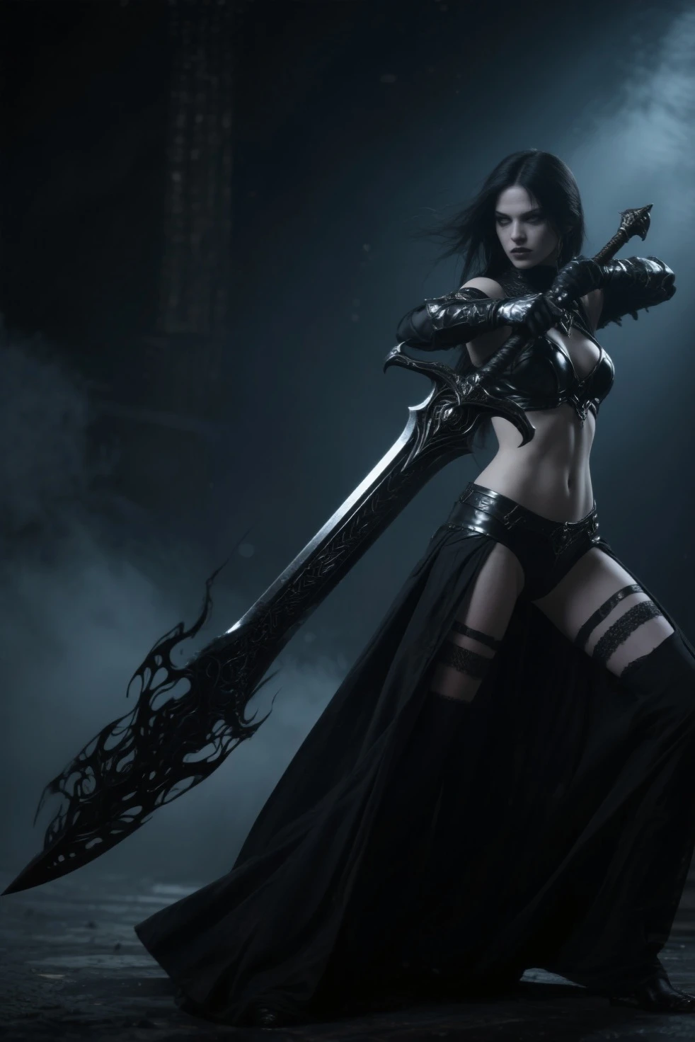 Aquatic vampire holding sword 