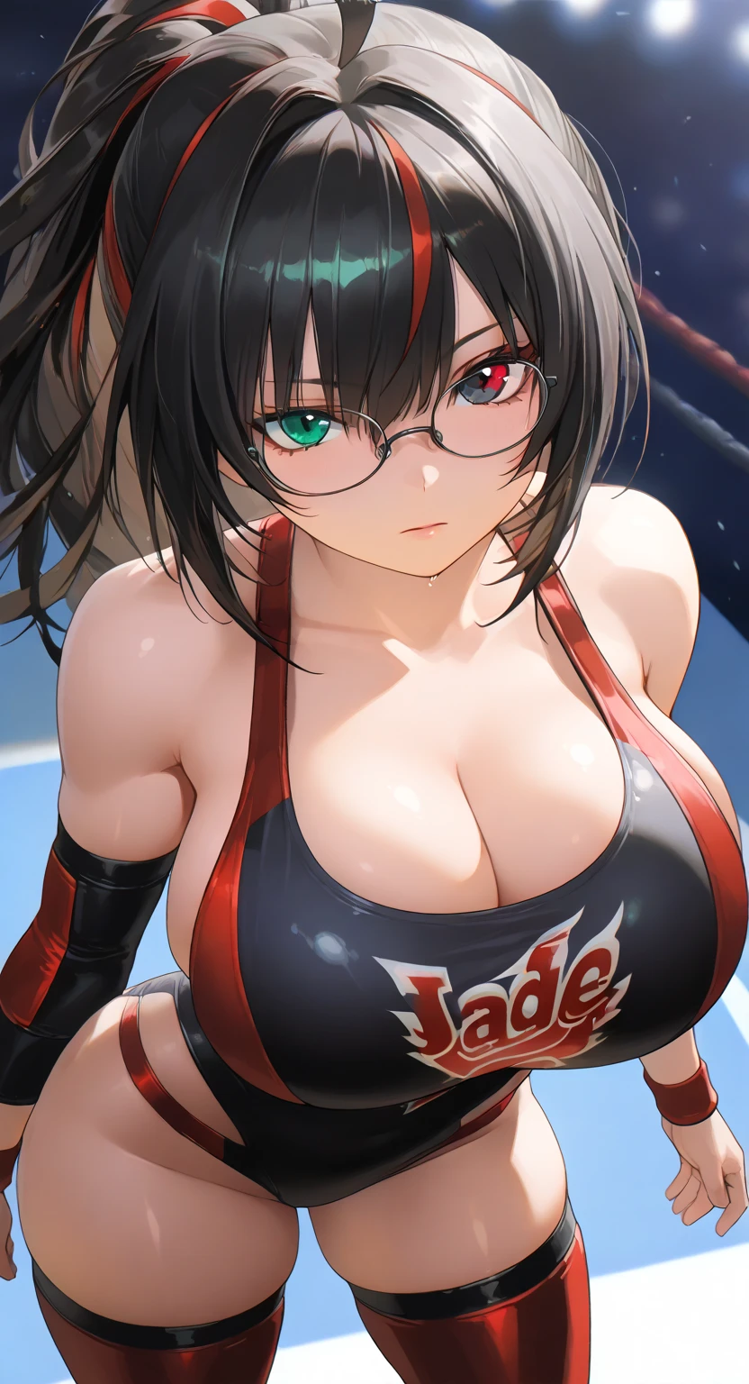 empty eyes embarrassed girl female huge breasts breasts pale skin 1girl muscular toned body huge breasts thick thighs black hair yellow eyes bodybuilder