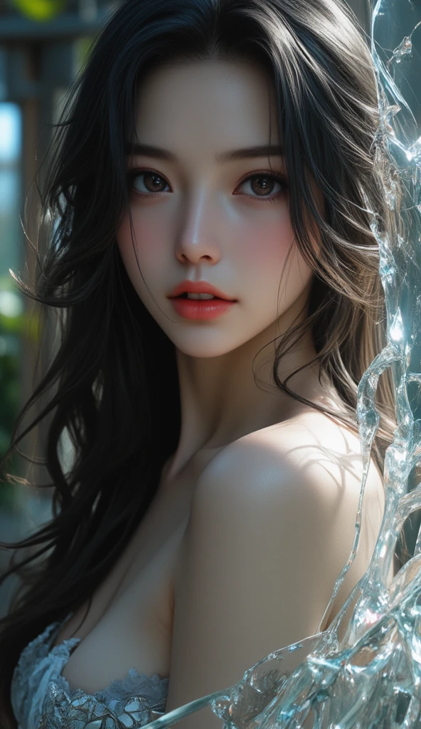 (RAW shooting, Photoreal:1.5, 8k, highest quality, masterpiece, ultra high resolution), perfect dynamic composition:1.2, night, look up at the sky:1.3, (((Typhoon heavy rain))), Highly detailed skin and facial textures:1.2, Slim high school girl wet in the rain:1.3, sexy beauty:1.2, perfect style, beautiful and aesthetic, Fair skin, very beautiful face, (rain drips all over my body:1.2, wet hair, wet clothes:1.1, water droplets on the skin), (Medium chest, Chest gap), (embarrassing smile, The expression on your face when you feel intense caress, Facial expression when feeling pleasure), (Wearing sexy costumes:1.2), (beautiful blue eyes, Eyes that feel beautiful eros:0.8), (Too erotic:0.9, Bewitching:0.9), full body shot