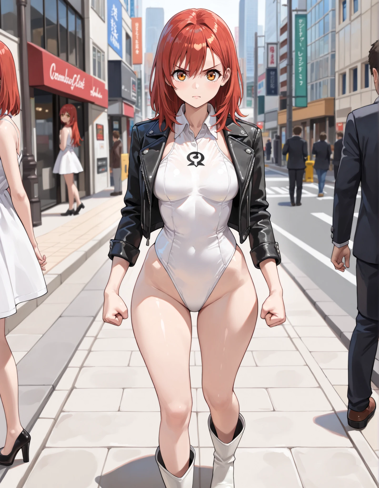 Kushina, (blue eyes), detailed blue eyes, crimson hair, detailed hair, long hair,
BREAK ((bow, animal ears, cleavage, bare shoulders, pantyhose, bowtie, black footwear, rabbit ears, high heels, leotard, black pantyhose, strapless, black bow, detached:1.5))
BREAK (full body photo), evil look, evil smile,billboards, CITY,looking at the viewer,
BREAK (masterpiece:1.2), best quality, high resolution, unity 8k wallpaper, (illustration:0.8), (beautiful detailed eyes:1.6), extremely detailed face, perfect lighting, extremely detailed CG, (perfect hands, perfect anatomy),