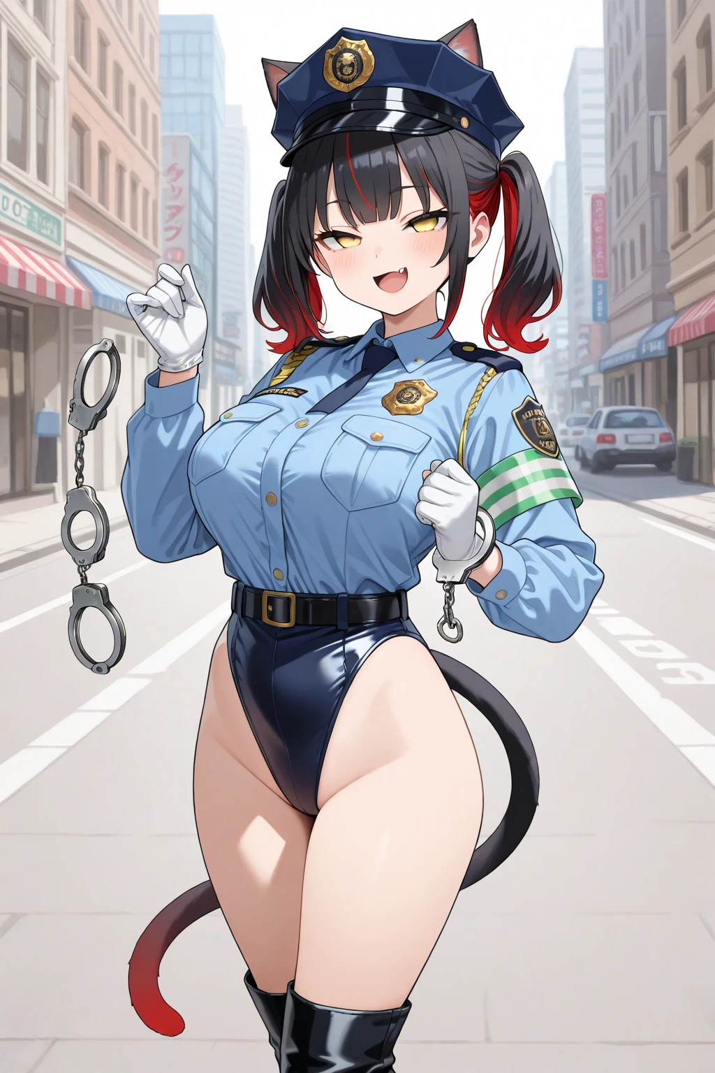 Arte conceitual imaginativa de uma criatura fofa inspirada em Lora, looking like a rat and dressed as a sexy police officer. (Tag CuteCreatures ponderada em 0.9)