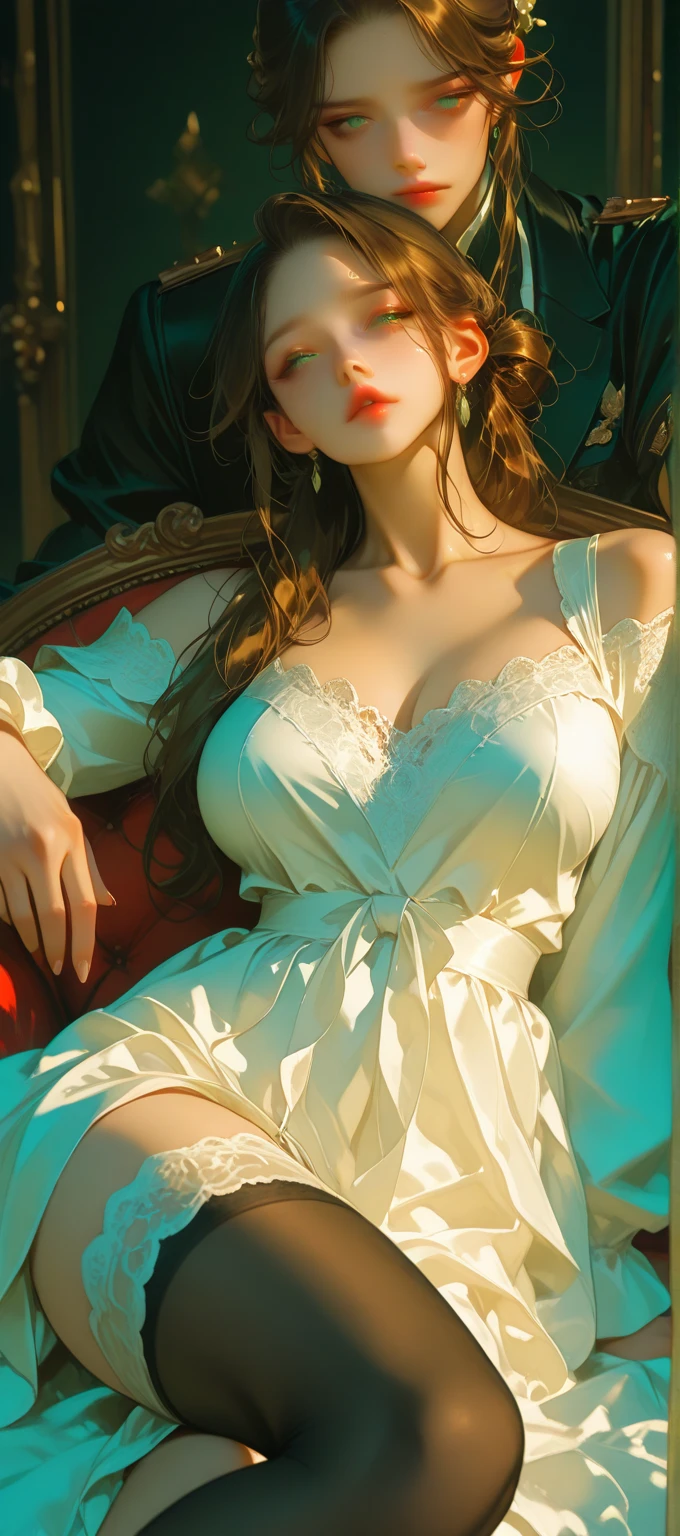 (Best quality,4K,8K,A high resolution,Masterpiece:1.2),Ultra-detailed,(Realistic,Photorealistic,photo-realistic:1.37),sportrait,Women,Long flowing hair,Off-white iris,vacant gaze,Plump pink lips,The ends of the hair have white flowers,Graceful figure,Medium shot,Black dress.Delicate long legs