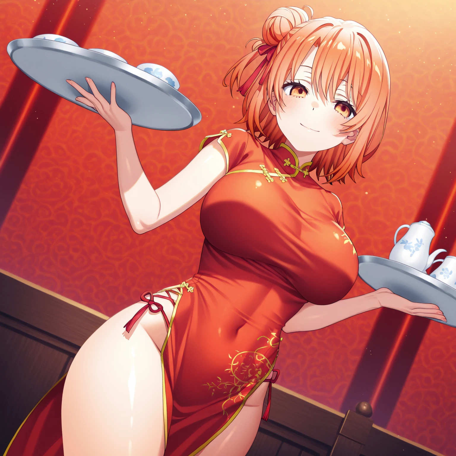 Chinese dress, 1 girl,20 years old, Young women,Fair Finger,Fair long legs,Fair Body,Fair Nose,Fair character design, Perfect eyes, perfect Face,Expressive eyes, Looking at the audience,(lead_Body),(Focus on her Face), Official Art,Extremely detailed CG unity 8k wallpaper, Perfect Lighting,rich and colorful, bright_front_Face_Light,發Light的皮膚, (masterpiece:1.0),(the best_quality:1.0), Ultra-high resolution,4K,Very detailed, photography, 8K, Human Development Report, high resolution, absurd:1.2, Kodak Portrait 400, Film Grain, Blurred background, Bokeh:1.2, 鏡頭Light暈, (Energetic_color:1.2) (Fair,Target_Chest:1.3), (Fair_Face:1.5),(narrow_waist),Smile, Happy