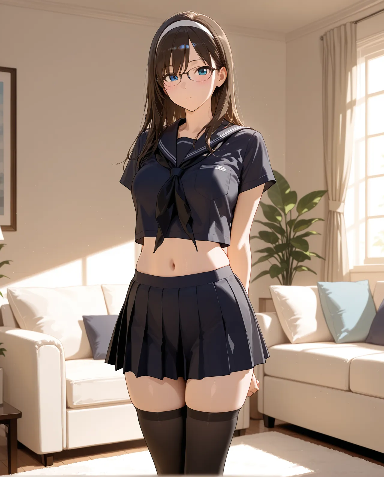 ((Highest quality)),(Ultra-high resolution),(Very detailed),(Detailed Description),((The best CG)),(A masterpiece),Ultra-detailed art,Amazing painting art,(Art with precise details:1.5), Portraiture:1.6,Beautiful and well-proportioned face:1.5, (smile), Watanabe Yo, surprised, Sexy Underwear, (((Underwear only))), bra, Panties, Large Breasts, ((In underwear)),