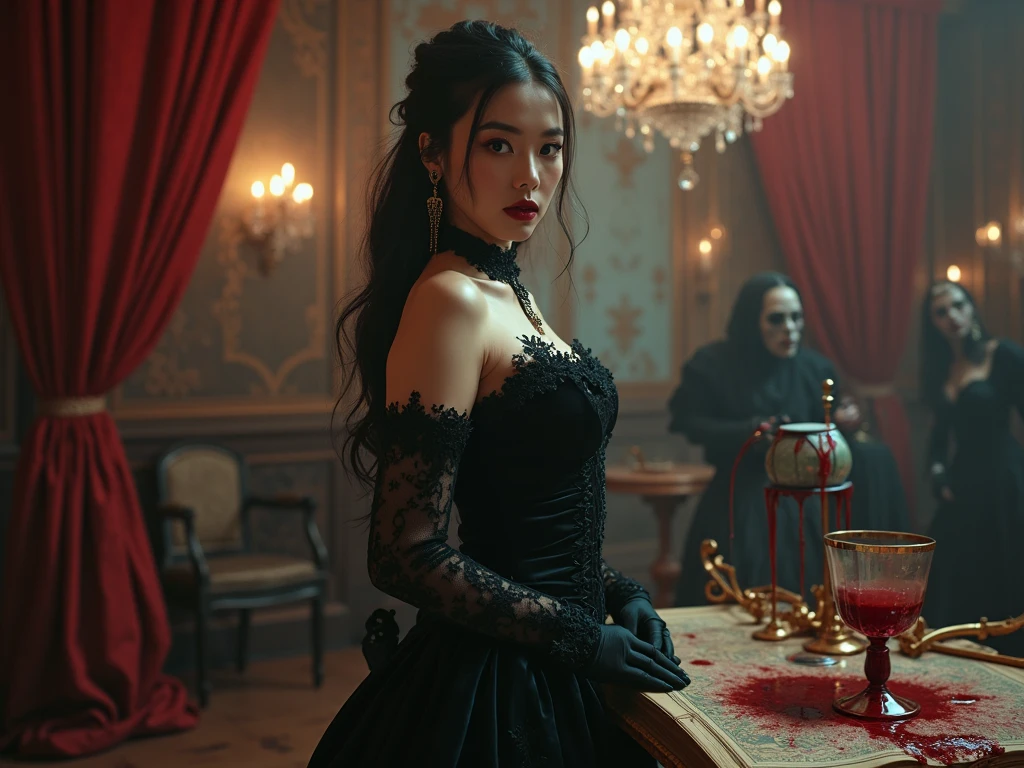 "(ultra-detailed CG unity 8k wallpaper, masterpiece, best quality, depth of field, HDR, intricate), The Scarlet Mask, a masterpiece of digital art portraying an enigmatic figure with a mask draped in vibrant red hues. The artwork is characterized by its intricate details and striking composition, exuding an aura of mystery and allure. The use of lighting and shadows adds depth and intensity to the scene, creating a captivating atmosphere. The overall aesthetic is reminiscent of a surreal dream, with elements of fantasy and darkness intertwined.+"