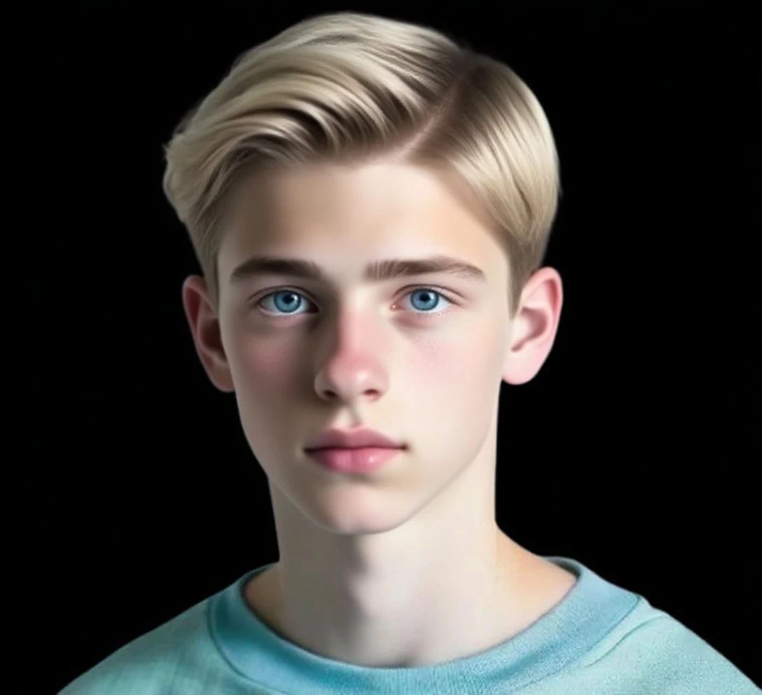 There is a young twink, 16 years old, short hair, standing outside the building, Twitch streamer / gamer Ludwig, about 16 years old, typical cryptocurrency nerd, very accurate photo, front image, profile picture 1024px, high quality portrait, msxotto, NFT portrait, good daylight --auto --s2