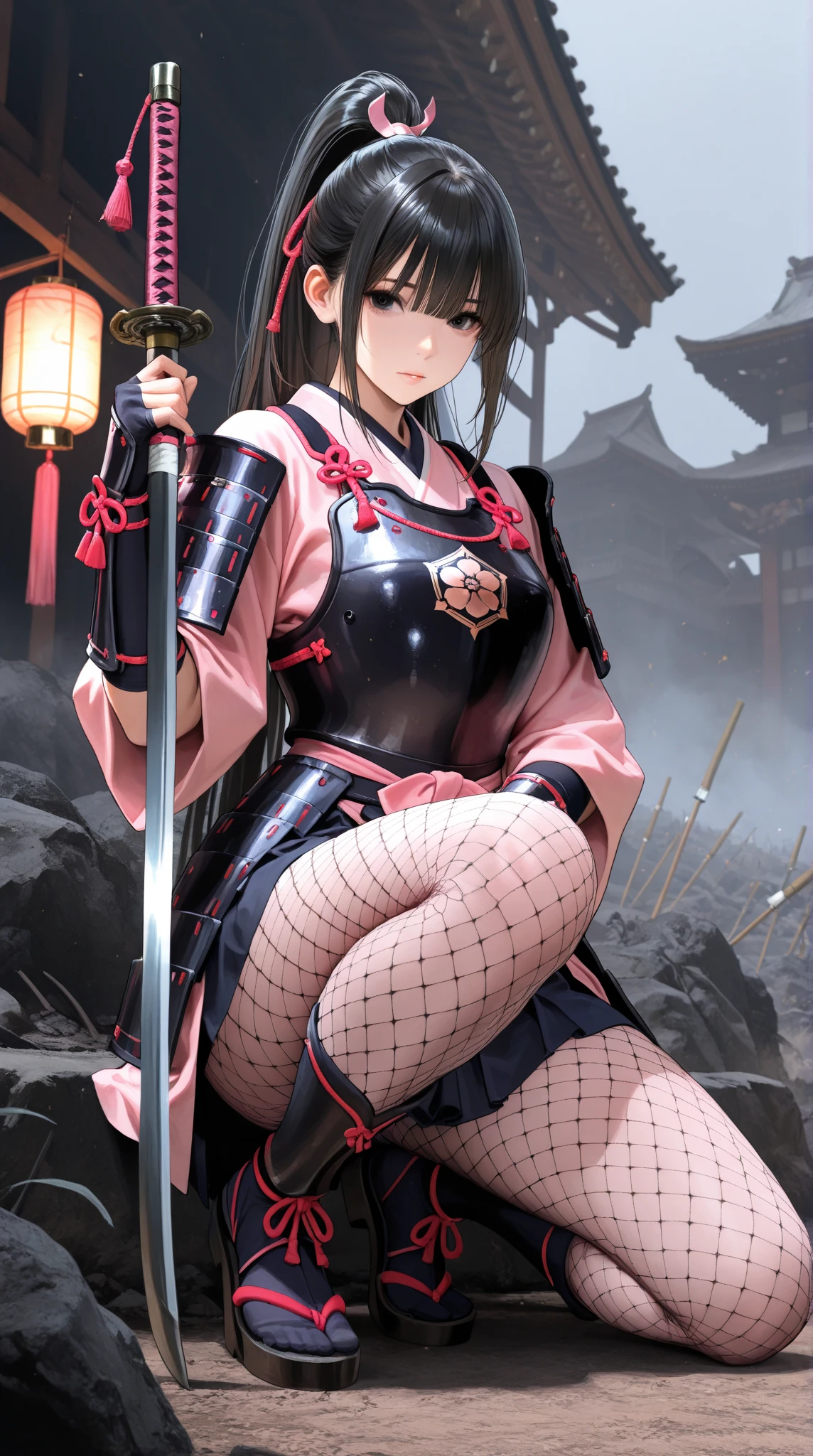 samurai girl, oriental, korean, black hair, straight hair, kpop idol, detailed, 1 girl, beautiful, 8k, artwork, ultra realistic, wallpaper, miniskirt, samurai armor, sitting, open legs, panties, panties appearing, white panties, upskirt, cameltoe, thong, nsfw, pantyshot,
