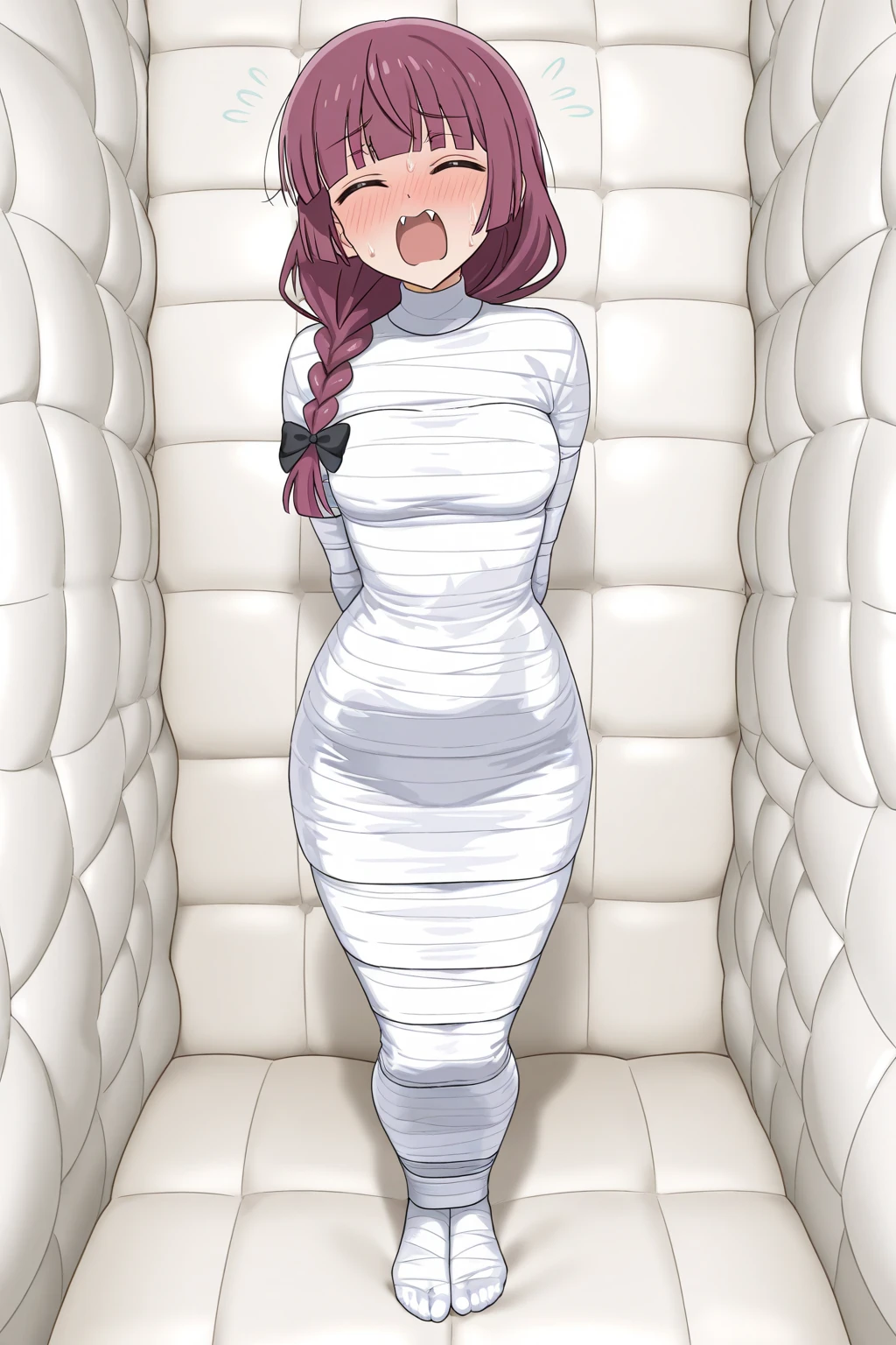 (masterpiece, best quality), 1girl,   <lora:rope:1> rope, mummification