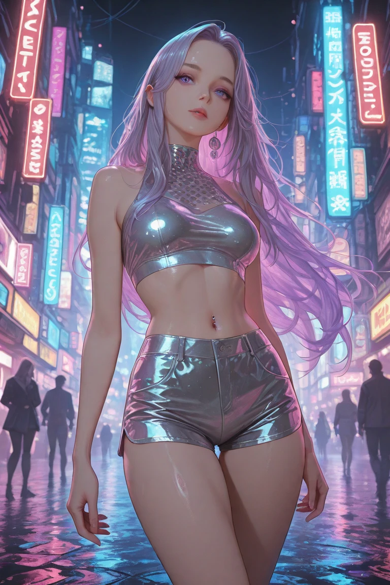 Masterpiece artwork, best qualityer, 1girl, ives , Mecha, beautiful lighting, (Neon light: 1.2), (natta: 1.5), "Masterpiece artwork, best qualityer, 1 garota, full - length portrait, sultry posing, blue colored eyes, multicolored hair+Plata:1.3+rot:1.2+purple+yellow:1.3+Unripe:1.3, sculpted legs and tempting curves, bountiful breasts, beautiful face, many drops of water, nube, Twilight, open plan, water colour, Neon light:1.2, natta:1.5, Mecha, beautiful lighting, bright neon light: 1.2, unforgettable mysterious night: 1.5"