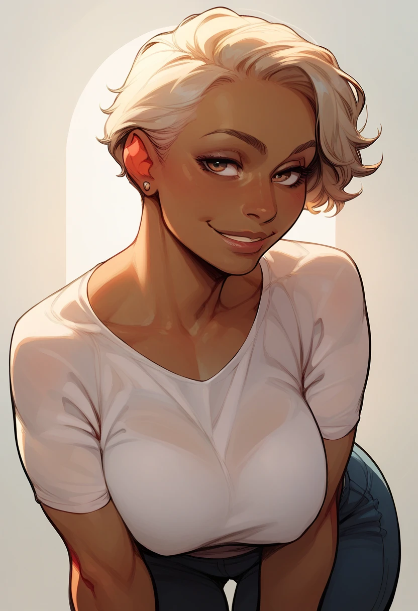 (masterpiece) (best quality) (detailed) (8k) (HDR) (wallpaper) (cinematic lighting) (sharp focus) (intricate), 1 Tomboy, dark skin, beautiful tits