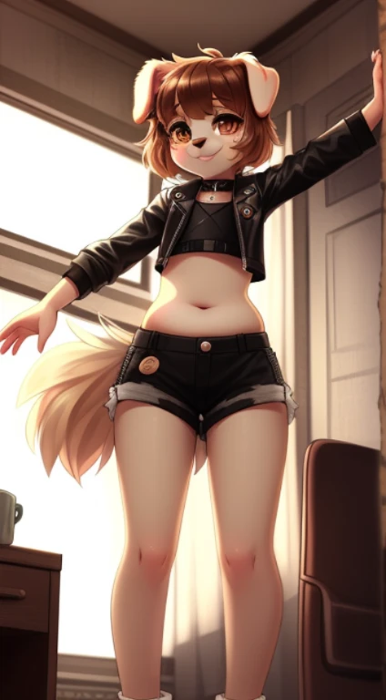 boy, squirrel, furry, bodyfur, tail, collar, bra, bottomless, gloves, boots, chibi, sparkling eyes, source_anime, multiple views, 3koma, comic, presenting, small penis, erection, testicles, anus, ass, gaping, , grin, half-closed eyes, spoken musical note, simple background