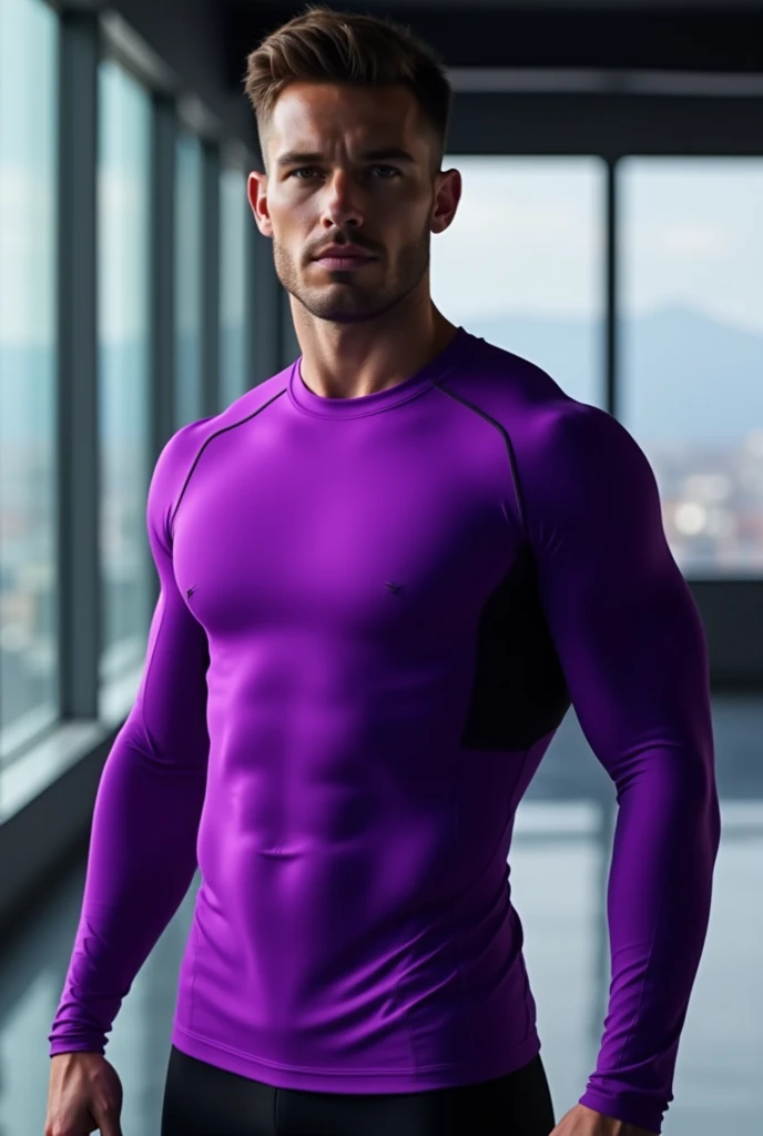 (absurdres, highres, ultra detailed, Ultra HD), ((tall handsome muscular man with a strong physique, solo, male model modern clothing, Full length portrait: 1.5, wearing a zip-up jumpsuit that is unzipped, bulge: 1.2)), beautiful, gorgeous, wet, mature, perfect eyes, sexy gaze, (looking at the viewers romantically), perfect body, smooth skin, a hot glow in his skin, extra large chest, largest breasts, extremely large pectorals, big nipples, breathtaking grandeur, model pose, colorful, artistic, focus on his calm facial features, elegant look, sexy posture, full body view,