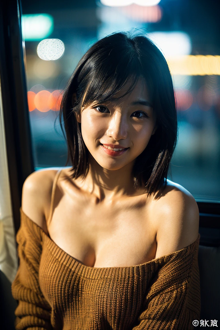 (Highest quality, 8k, 32K, masterpiece, Ultra-high resolution:1.2),Beautiful Japanese Women Photos,Black short hair,Beautiful Face,(Leaning forward:1.3),squat,(From above:1.2),(close:1.4), indoors, Look at other people, wicked grin, Loose fitting T-shirt,Large Breasts,Beautiful nipple exposure,Outdoor,the wind is strong,Glowing Skin, Blurred Background