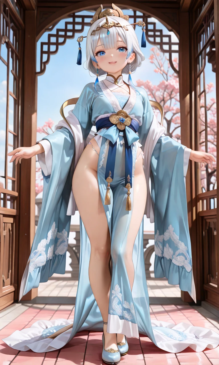 35mm, Nikon, UHD, retina, masterpiece, ccurate, anatomically correct, textured skin, super detail, high details, high quality, award winning, best quality, highres, 16k,最高画质,逼真,1girl,白色头发,紫色眼睛,发光的眼睛,没穿上衣,,手拿枕头,透明的胸罩,超短裙,分开的嘴唇,脸红,鲜花,太阳,阳光,运动鞋,背面视角,on back,from behind,坐在凳子上,屁股在凳子上,乳头透过胸罩可见,苗条,萝莉,纤腰,宽臀,展示腿部,
movie portrait photography, 18 years old,correct body structure, perfect body, fair skin, pretty face, detailed face, blush, face, maid hair ornament, charming body, slim, wide hips, thin waist, high fork gymnastic suit, black lace panties, black pantyhose, long legs, no skirt, stockings, thigh stockings, leg focus, fair skin with bare shoulder length, serenity, calm, (realistic details, Natural skin texture, realistic facial details), soft dramatic lighting, fine details, surrealism, 35mm film, 16k, peony, rose, cherry blossom, rainforest, lots of flowers, juice:1.3),从后面看,背面视角,