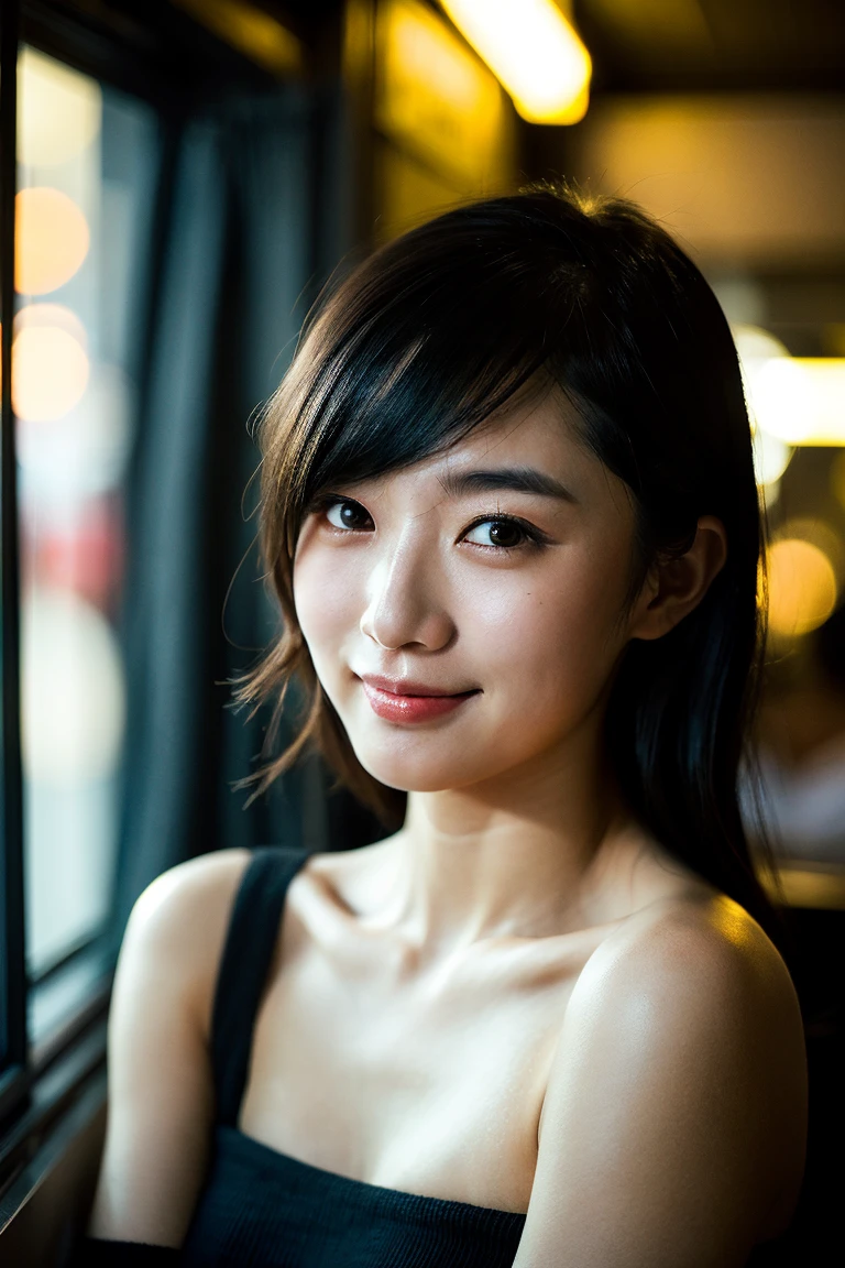 (a gorgeous lady, age 20s, classic black dress that exudes timeless elegance, versatile and sophisticated, posing naturally under night sky, Tokyo tower,
kind smile, dimpled cheeks, short ponytail, short bob hair, cute snaggleteeth, ample round bosom, perfect body anatomy, photorealistic, beautiful detailed eyes, hyper-realism, high contrast, ultra HD, realistic skin textures, top image quality, top-quality, super high resolution, fine details, serene ambience, very meticulously, high angle shot, medium shot, cowboy shot, bokeh background, lens flare, SFW)