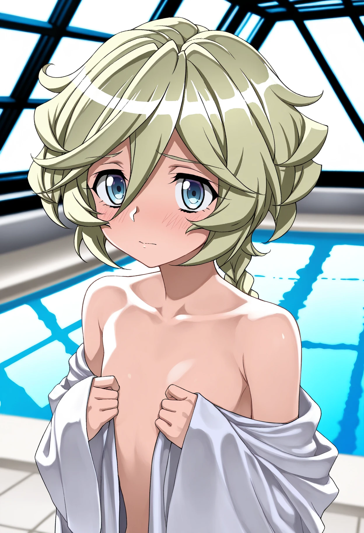 score_9, score_8_up, score_7_up, anime_font,
kiwiaraga, kiwi araga, bangs, ahoge, mole, mole under the eye, purple eyes, green hair, bun, double bun,
alone, blush, naughty face, beautiful skin, beauty, extraordinarily beautiful woman, attractive woman, super sexy,)), mouth closed, looking at viewer, serious, satisfied smile, sitting, legs open, elbow rest, indoor sauna, steam, wood, sweat, shiny skin, towel, completely naked, resting, the towel covers a small part of her body,
