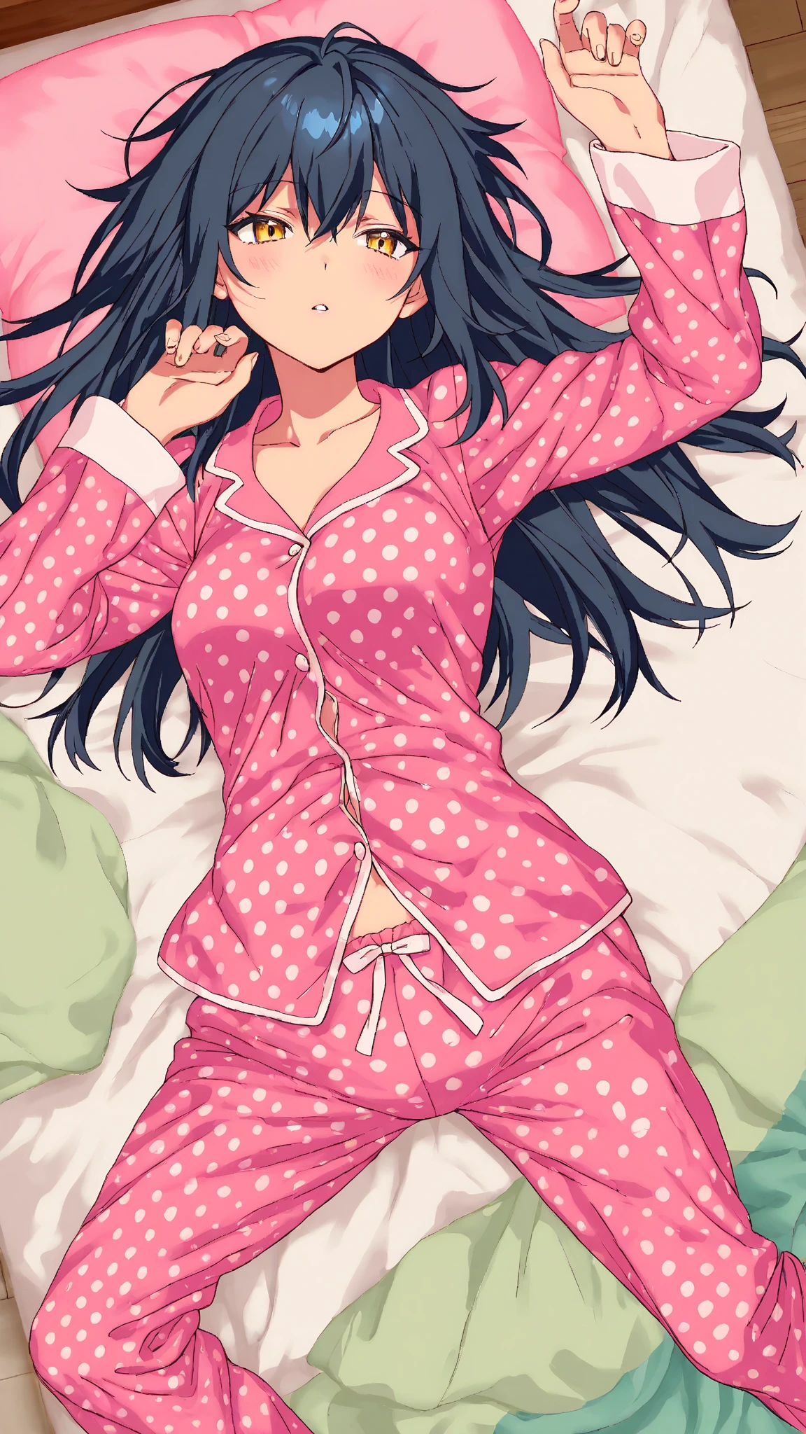 1girl in、A smile、A delightful!　Cute pajamas、dressing gown、（small tits）、Sleeping in large letters、Upper body portrait、