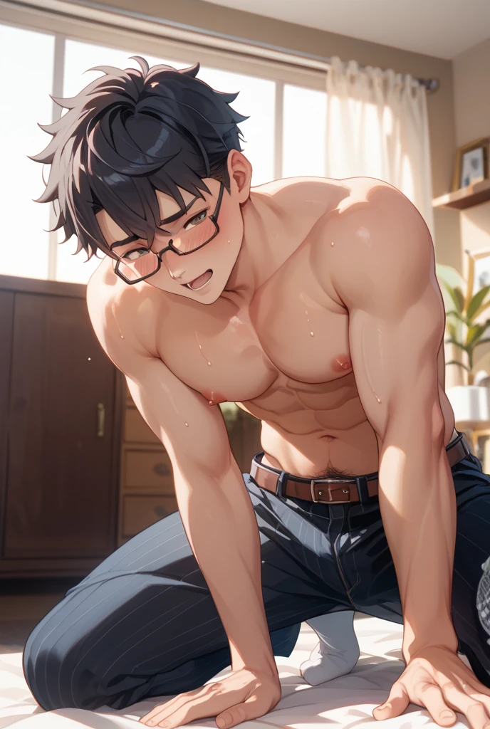 high quality, (japanese teen boy fucks japanese teen boy:1.5), (detailed eyes), (black bob hair), (muscle:1.5), naked,(shiny skin), (detailed puffy nipples:1.1), (orgasm:1.3),(small chest),(boy's face:1.2),cum on face,