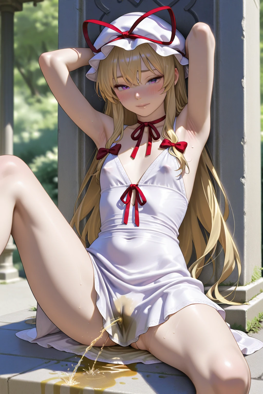 (8k、RAW Photography、top-quality、masterpiece:1.2)、(realisitic、Photorealsitic:1.2)、(超A high resolution)、(ultra-detailliert)、absurderes、masuter piece、(Portrait of a petite girl)、(fullnude:1.5)、(detailed facial features)、(detailed shiny eyes)、Beautiful 18 year old woman:1.4、(fullnude、I'm not wearing anything、Nothing attached)、(camel's toe、cammel toe、vulvashaped:1.4)、(fullnude:1.5)、Face with the perfect golden ratio、Perfect litthing、perfect-composition、Perfect big eyes、flawless skin、Perfect skeleton based on anatomy、Perfect fingers、small but perfectly shaped breasts,、small tits、Silky shiny platinum blonde hair、Wet and see-through(camel's toe、pink nipples)、small, taut breasts、Non-saggy breasts、Lack of cleavage、The body is soaking wet、Medium straight hair、a smile、thin pelvis、Thin leg、Background visible from between the legs、Open legs、photon maping、profetional lighting、stroboscope、Shooting using a reflector board、shining white skin、Hands are on the side or back of the body、Background with:Rapids deep in the mountains、Very transparent river water、There are huge boulders、