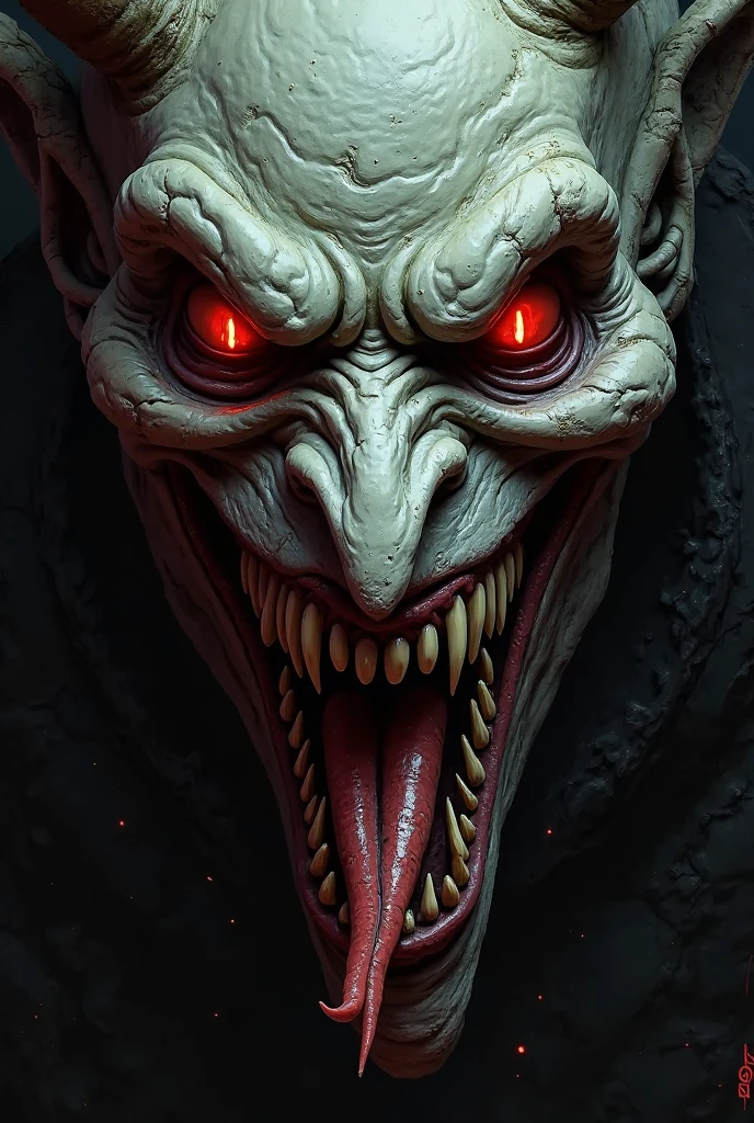 Demon face in gray and blue color palettes