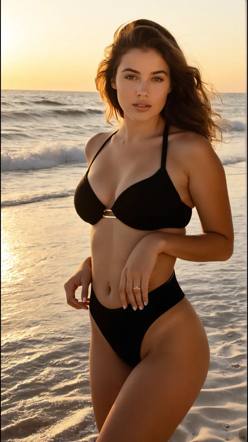 Arafed woman in bikini posing against a wall, Portrait Sophie Mudd, Violet Myers, young swimsuit model, swimsuit model, brown hair and a perfect body, 2 4 year old female model, Victoria Gavrilenko, model bikini, black bikini, beautiful young model, chica sexy, Beautiful bikini model, bella poarch, on the beach