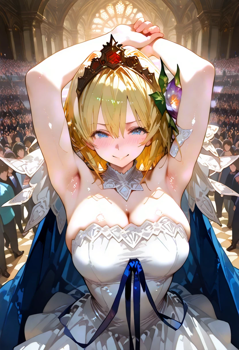beautiful woman,smile,(short light blonde hair),nobility,(princess),blue student,Tall figure,((Strapless dress)),low skirt,(Star evening dress),lolita skirt,Show your legs,Crystal heels,red carpet,prom website,(nobility),(big tits),((fluffy fur)),(pubic bone),raped by a woman, Spread your legs,(Perfect:1.4),Pussy really spreads,Spread,Pussy,โชว์Pussy,(juice:1.2),(Cum in pussy:1.2),(pubic hair:1.4),sweat,(open pussy:1.4),cervix:1.2,