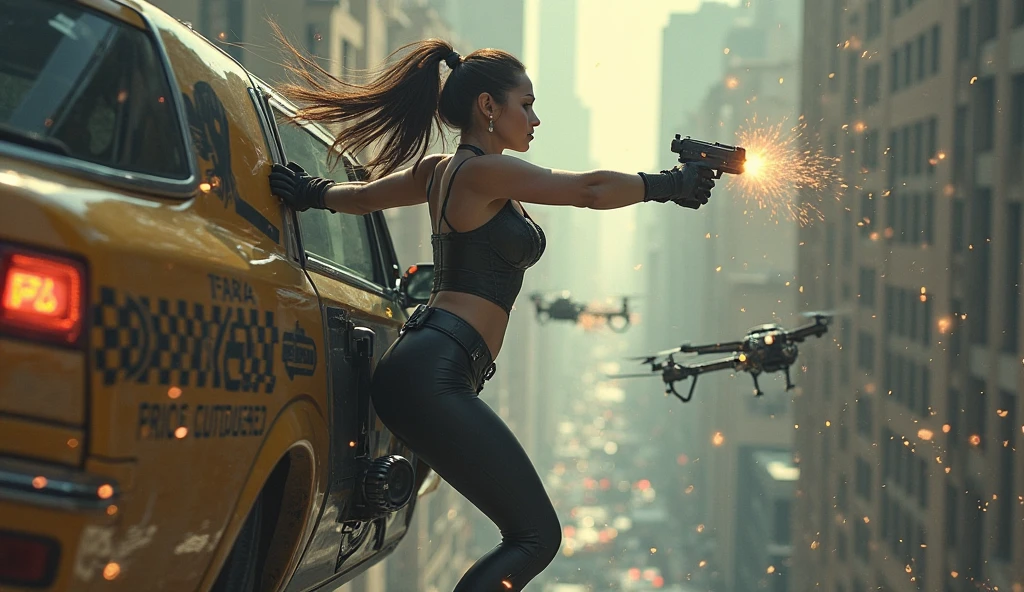 (highest quality、Super detailed、realistic、photorealistic:1.37)、(correct anatomy:1.5)、(one young beautiful japanese woman、Several robots destroying the city)、SF、A woman with telekinetic powers、The space around the woman's body appears distorted.、destroyed metropolis、Challenge the invaders、urban decline、blazing flame、Collapsing high rise buildings、rising smoke、fierce battle、Flying sparks、swirling rubble、ruined cityscape、futuristic atmosphere、(Articulated, skeletal invader robot shaped like a jellyfish:1.45)、futuristic atmosphere、vivid colors、Otherworldly energy、dynamic composition、Cinematic Lighting、post-apocalyptic setting、determined look、confident attitude、hair fluttering in the wind、shining eyes、shining runes、technologically advanced weapons、epic showdown、Epic scale、Awe-inspiring heroic struggle、Last resistance、dystopian future、Fate, humanity loses its balance、Intense emotions arise