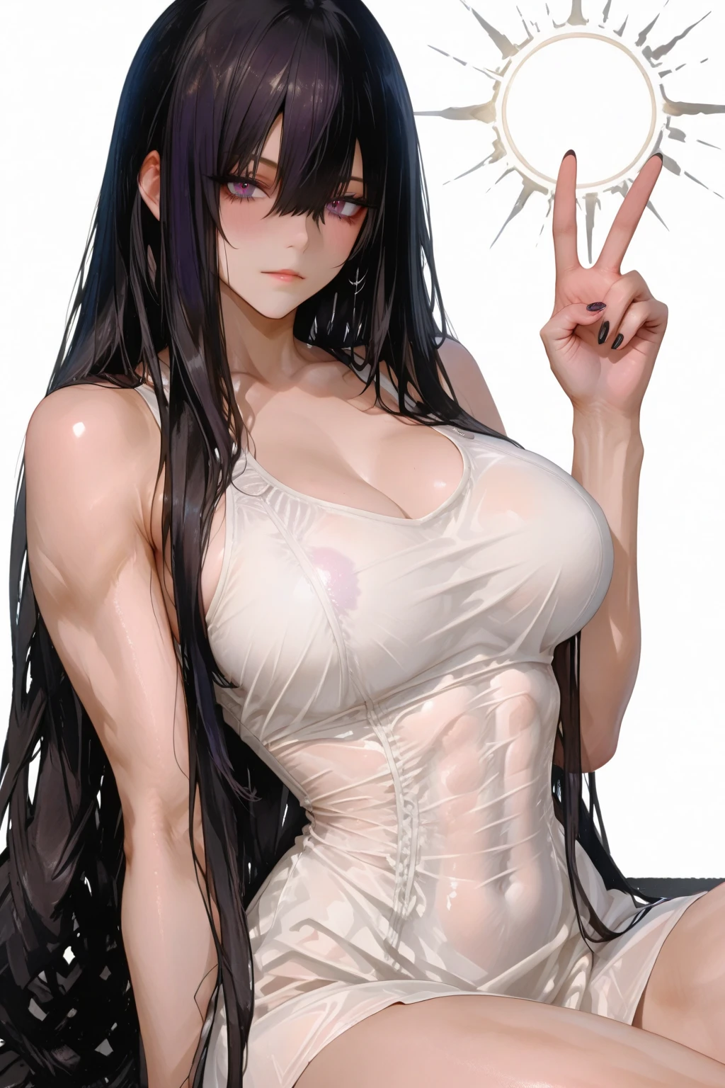 masterpiece, 1 mature woman, spider woman, woman has a spider thorax, woman IS a spider, drider, thorax, spider girl, monster girl, long black hair, hair in ponytail, Looking down at camera, red eyes, frowning, web background, spider, spiders, ink drawing