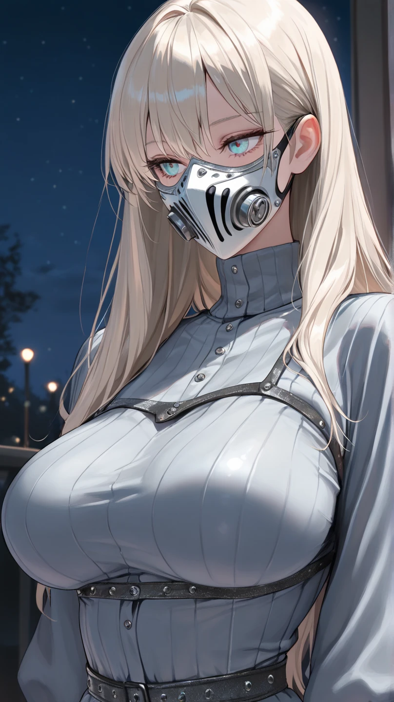 (absurdres, 8k, 4k, masterpiece, hyper extreme detailed:1.2), solo, 1girl, front view, portrait, best quality, perfect face, 1girl, portrait, solo, standing, Female, toned body, mature female, EJP breasts, , long hair, delinquent, sarcastic, swept bangs,gag, bar gag, standing up, , prison, (Futuristic, severe), woman wearing a straitjacket, white straitjacketwhite rough hair,Full body restraint,lap belt,gagged,bitgag, Restraint belts here and there ,arms bound, Confined,Red face, prison( Woman in the center of the room),,(arms behind back:1.5),dark background