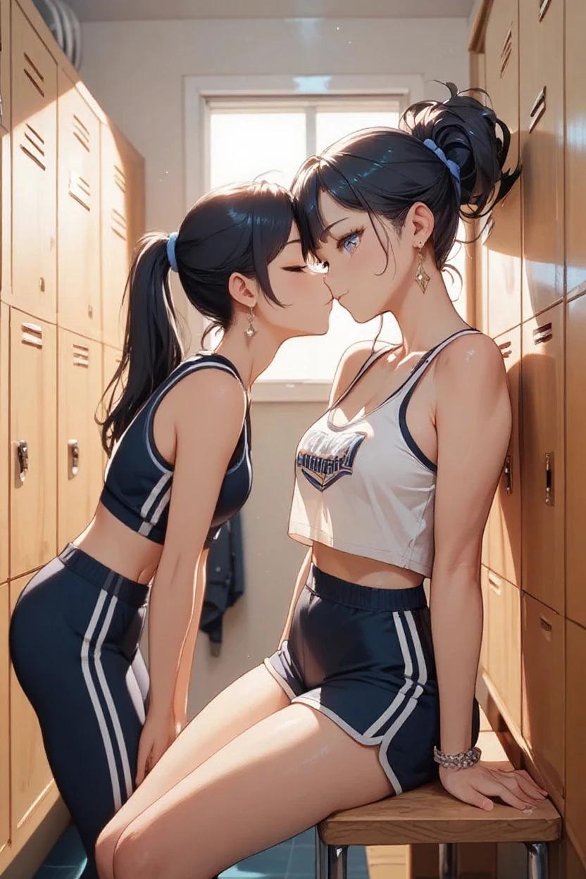 (finely best quality illustration:1.2), (kawaii girl:1.1), (1girl, solo:1), (2 girls, 8 years old, , , little, kawaii, cute, small breasts, ultra detailed eyes:1.2), (yuri, kissing, hugging from behind, grabbing, half-closed eyes, eye contact:1.3), (sweat, embressed, blush:1.1), BREAK white bra, pink bra, blue bra, green bra, gray bra, light gray bra, striped bra, polka-dotted bra, plaid bra, cute bra, kids bra, sports bra, camisole, cotton panties, school skirt, BREAK black hair, blue hair, brown hair, very short hair, short hair, medium hair, long hair, wavy hair, curly hair, braid hair, hime cut, bob cut, twintails, low twintails, ponytail, low ponytail, BREAK (locker room:1.2), (dusk, twilight, orange sun light:1.2), BREAK (best quality, ultra detailed, extremely detailed and beautiful, ultra high res, detailed arms:1.2), nsfw