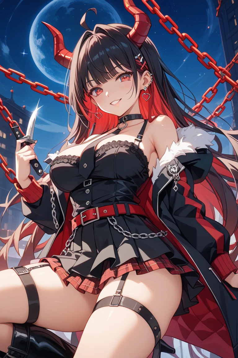 Highest quality、Highest quality、Masterpiece、girl((20-year-old、as soon as、Highest Bust、Medium Bust、Wide open chest、Red glowing eyes、Black Ear、Red Mesh、Disheveled Hair、Loincloth、thin、The best valley、Open chest、hair ornaments、Full body view、Black Universe Suit、Black Skirt、Random Pause、smile、headphone))、high quality、Beautiful Art、background((Collapsing Ground、no gravity、Floating Object、shooting star、universe、comet))、Depth((Earth))、flight、Flying Debris、Depth of text、movie、Visual Arts、Perfect Art、8K、Genuine、Special Angles
