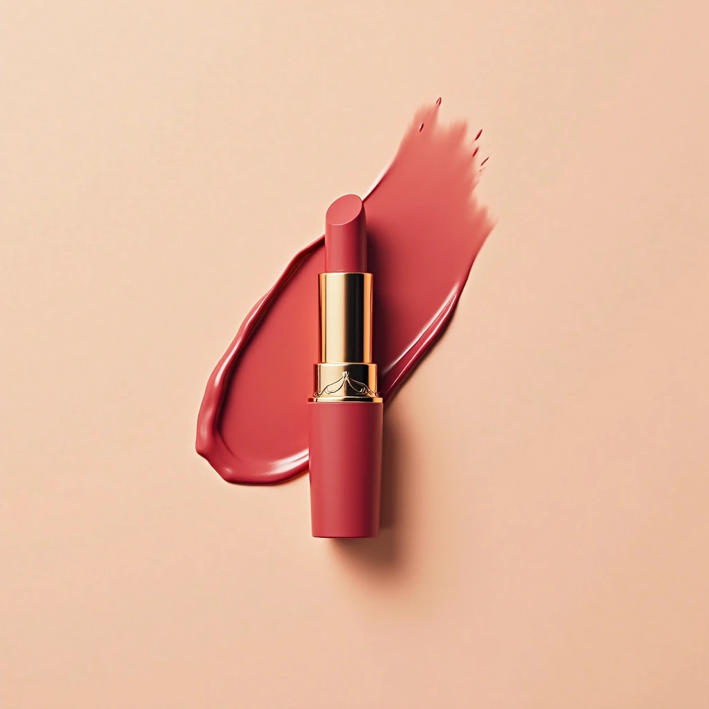 Image of a lipstick with the cap on the side,image with the camera lying down